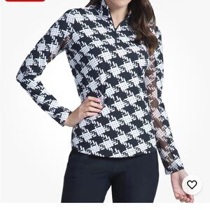 IBKUL KIMBERLY BLACK WHITE Long Sleeve Mock Golf Shirt Sz XS Outdoor Hiking EUC